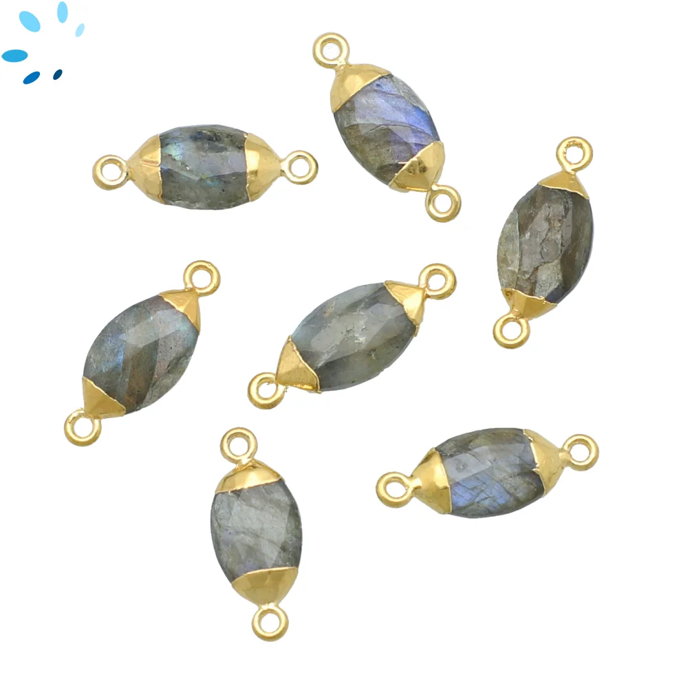 Labradorite Marquise Connector 14x7 - 16x9mm 18k Gold Electroplated - Set of 4