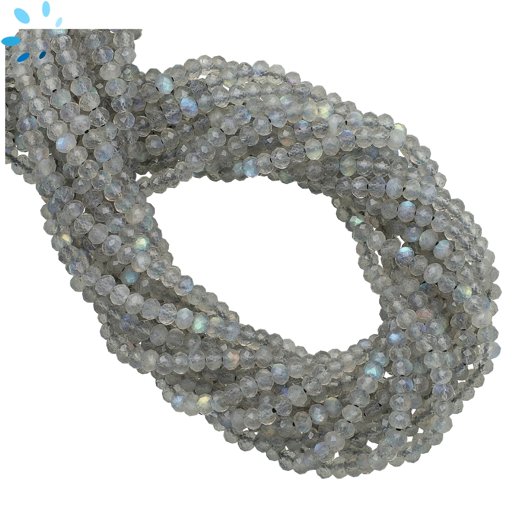 Labradorite Micro Faceted Rondelle Center Drilled Beads 4mm - 13 Inch Strand