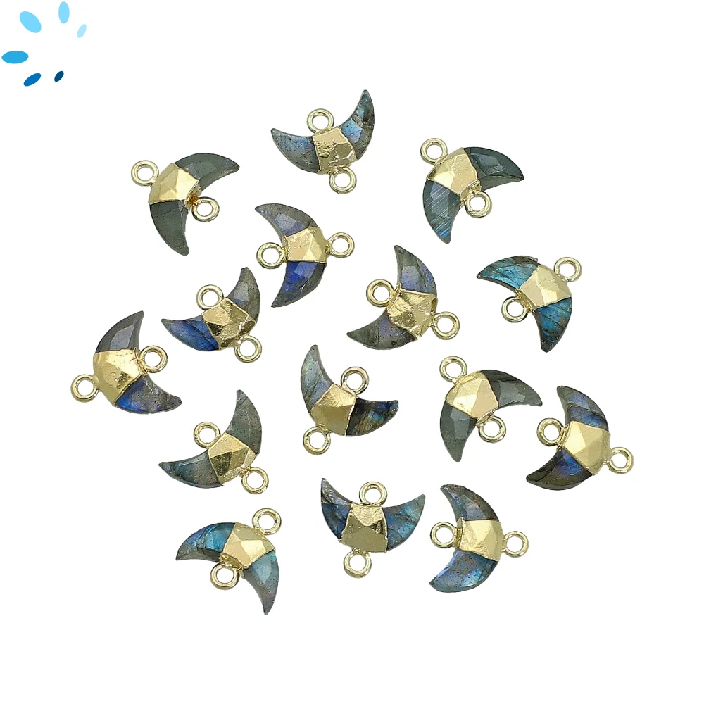 Labradorite Moon Connector 10x5mm 18k Gold Electroplated - Set of 4