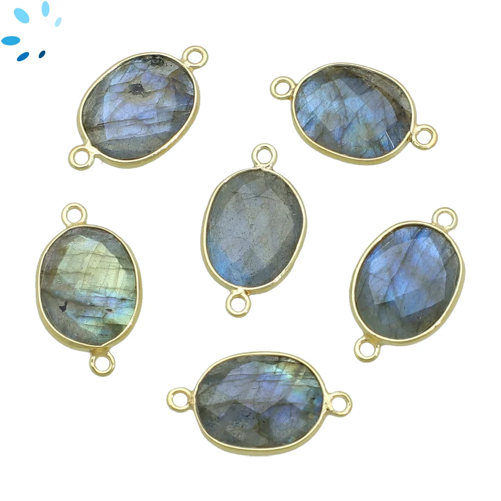 Labradorite Oval Nugget Bezel Connector 15x12mm - 18k Gold Plated Sterling Silver - Set of 4