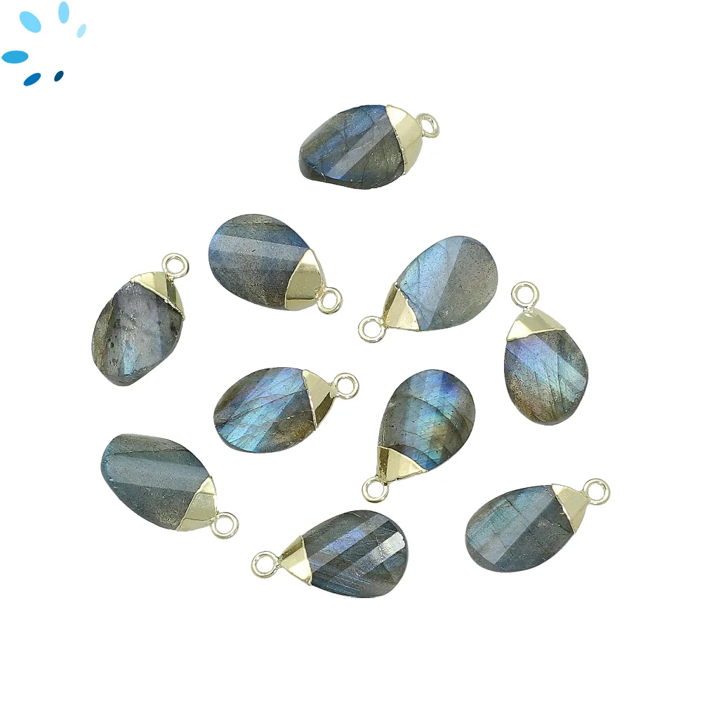 Labradorite Pear Charm Pendant 13x8mm 18k Gold Electroplated - Set of 4