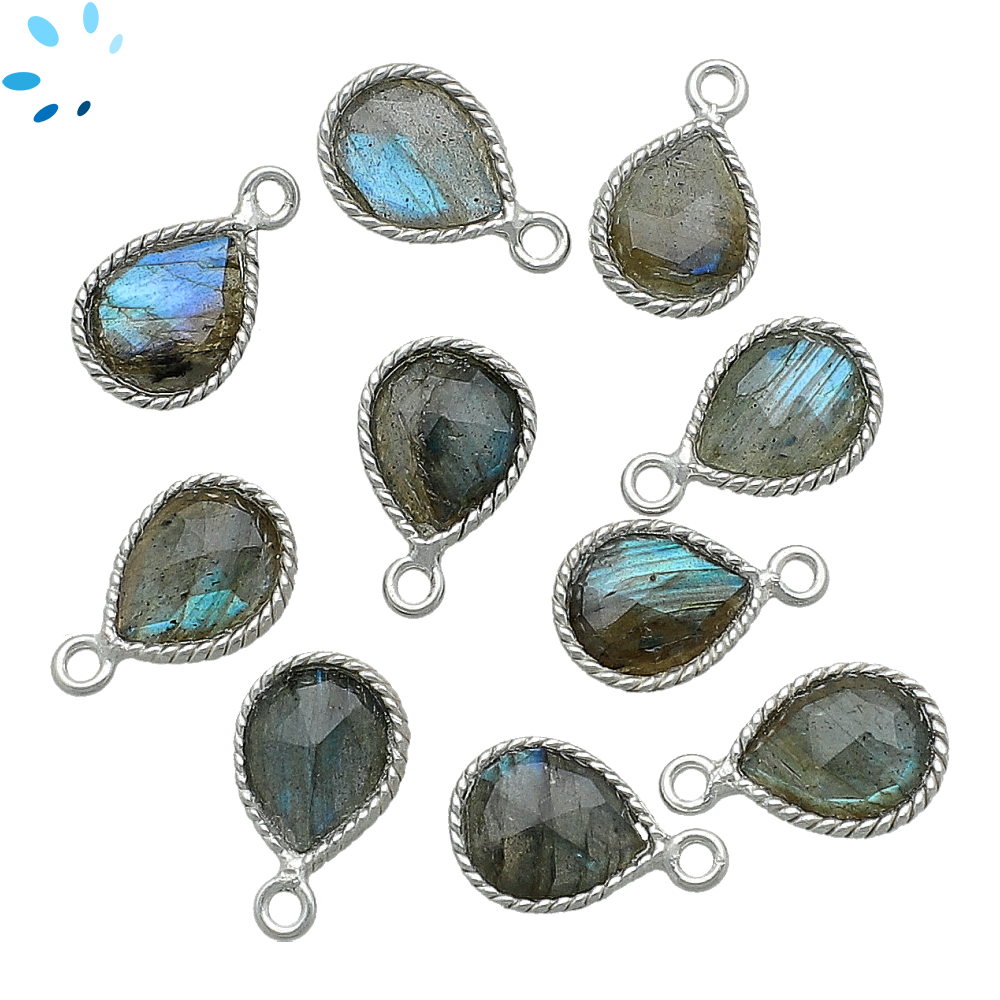 Labradorite Pear Twisted Wire Bezel Charm Pendant 10x9mm - Platinum Plated Sterling Silver - Set of 4