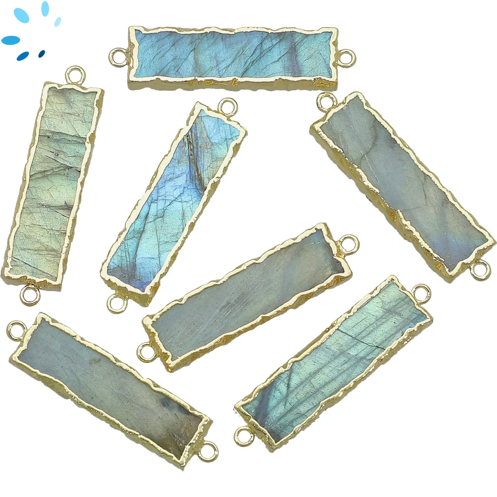 Labradorite Rectangle Connector  27x8 - 29x9mm 18k Gold Electroplated - Set of 2