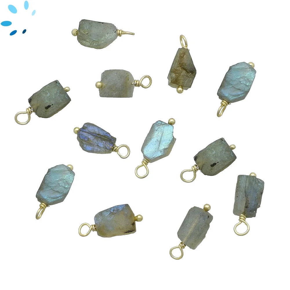 Labradorite Rough Bezel Pendant Charm 8x5 - 10x7mm - 18k Gold Plated Sterling Silver - Set of 4