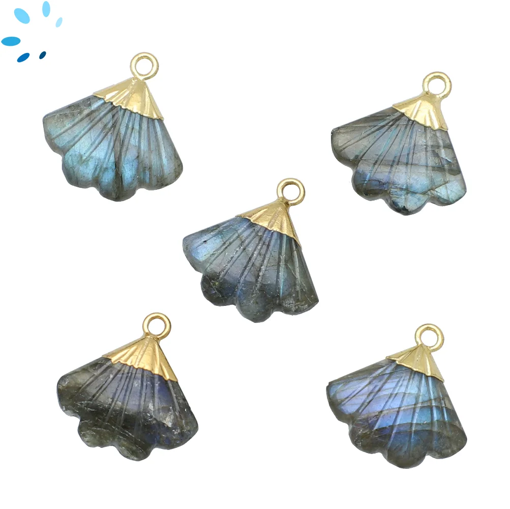 Labradorite Seashell Pendant Charm 16x13 - 18x14mm 18k Gold Electroplated - Set of 2