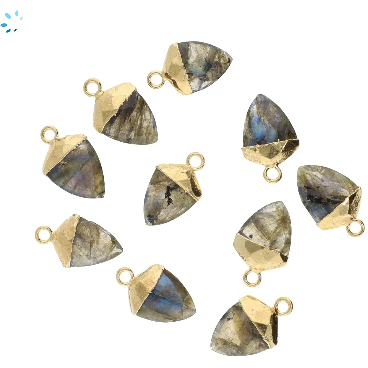 Labradorite Shield Charm Pendant 12x10 - 14x12mm 18k Gold Electroplated - Set of 4