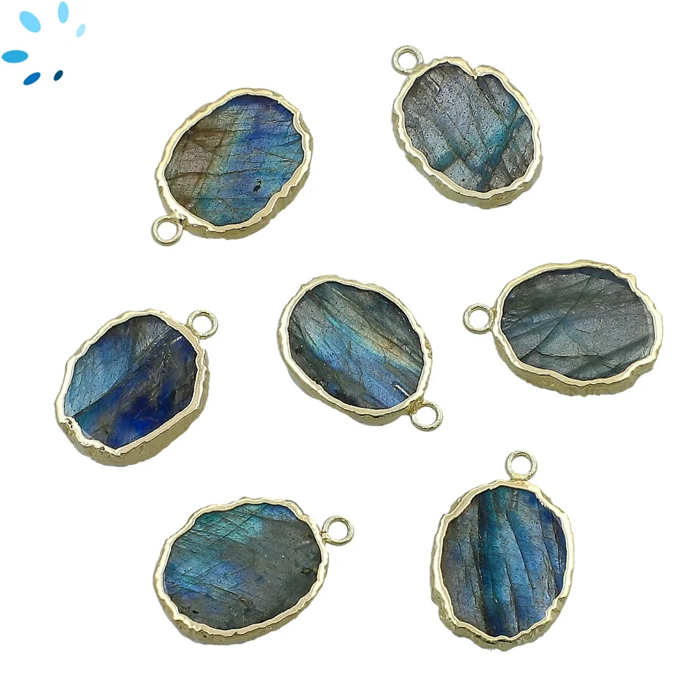 Labradorite Slice Charm Pendant 14x10 - 16x12mm 18k Gold Electroplated -  Set of 4