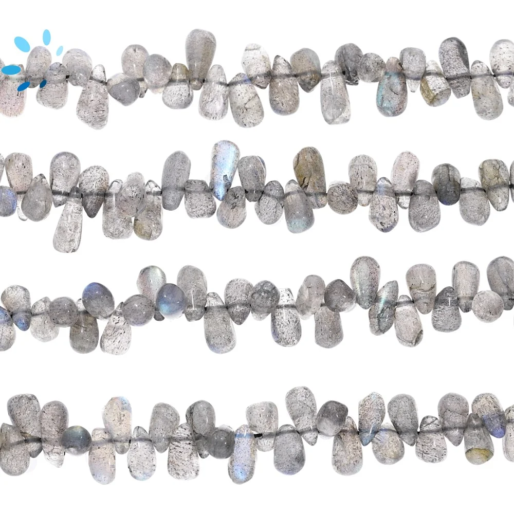 Labradorite Smooth Drop Top Drilled Beads 4x6mm - 14 Inch Strand