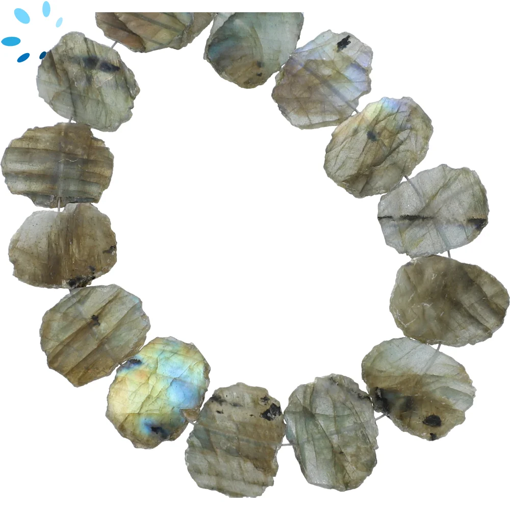 Labradorite Smooth Slice Center Drilled Beads 15x11 - 17x13mm - 8 Inch Strand