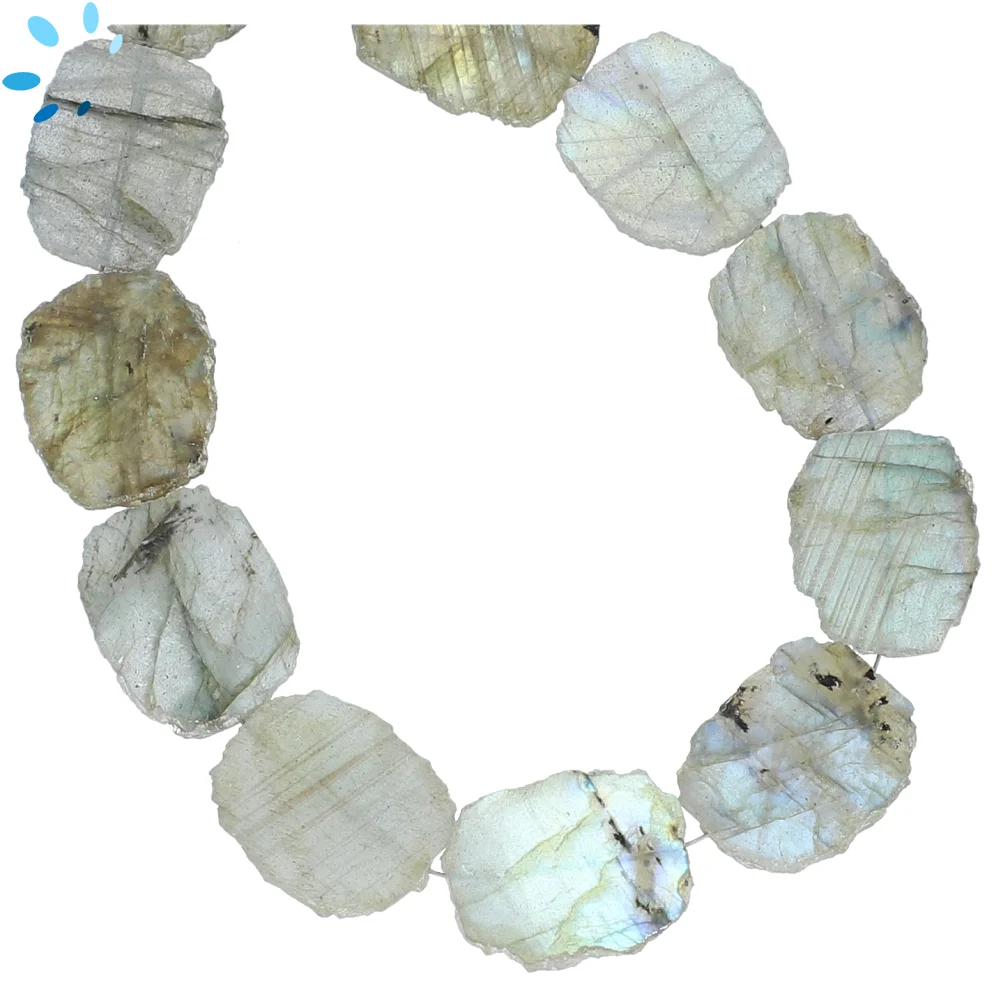 Labradorite Smooth Slice Top to Bottom Drilled Beads 16x13 - 18x14mm - 8 Inch Strand