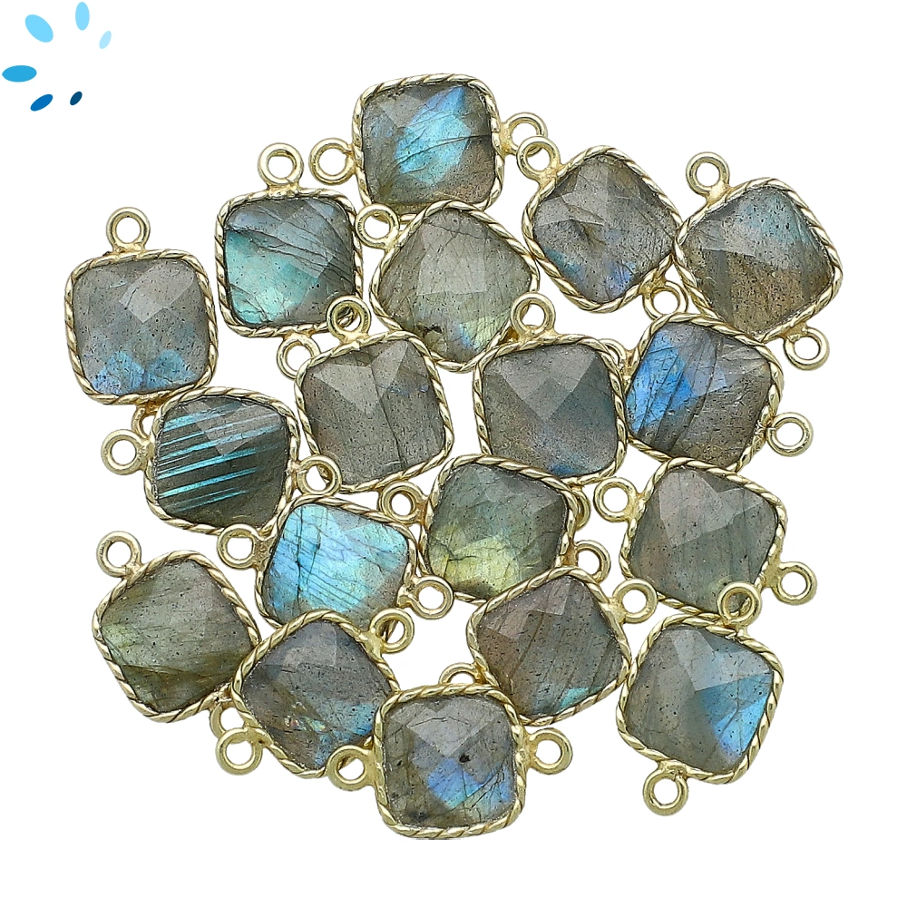 Labradorite Square Twisted Wire Bezel Connector 9x9mm - 18k Gold Plated Sterling Silver - Set of 4