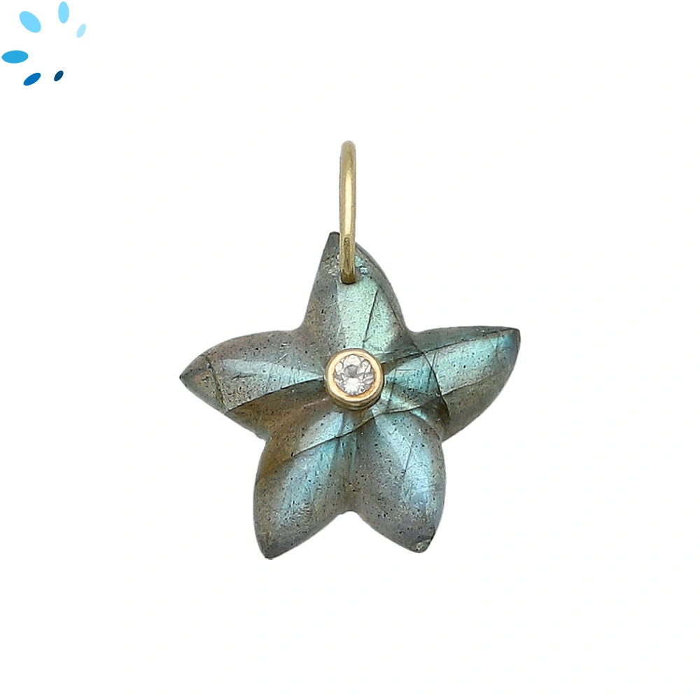 Labradorite  & White Topaz Starfish Inlay Pendant Charm 15-16mm - 18k Gold Plated Sterling Silver - Set of 2