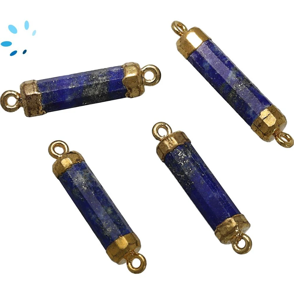 Lapis Barrel Connector 18x5mm 18k Gold Electroplated - Set of 4