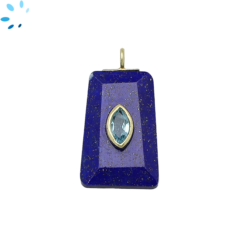 Lapis & Blue Topaz Fancy Shape Inlay Charm Pendant 24x16mm - 18k Gold Plated Sterling Silver