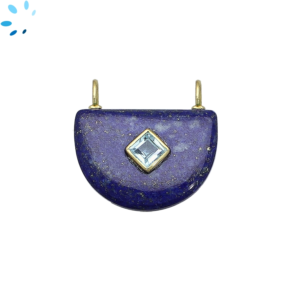 Lapis & Blue Topaz Fancy Shape Inlay Charm Pendant 24x16mm - 18k Gold Plated Sterling Silver