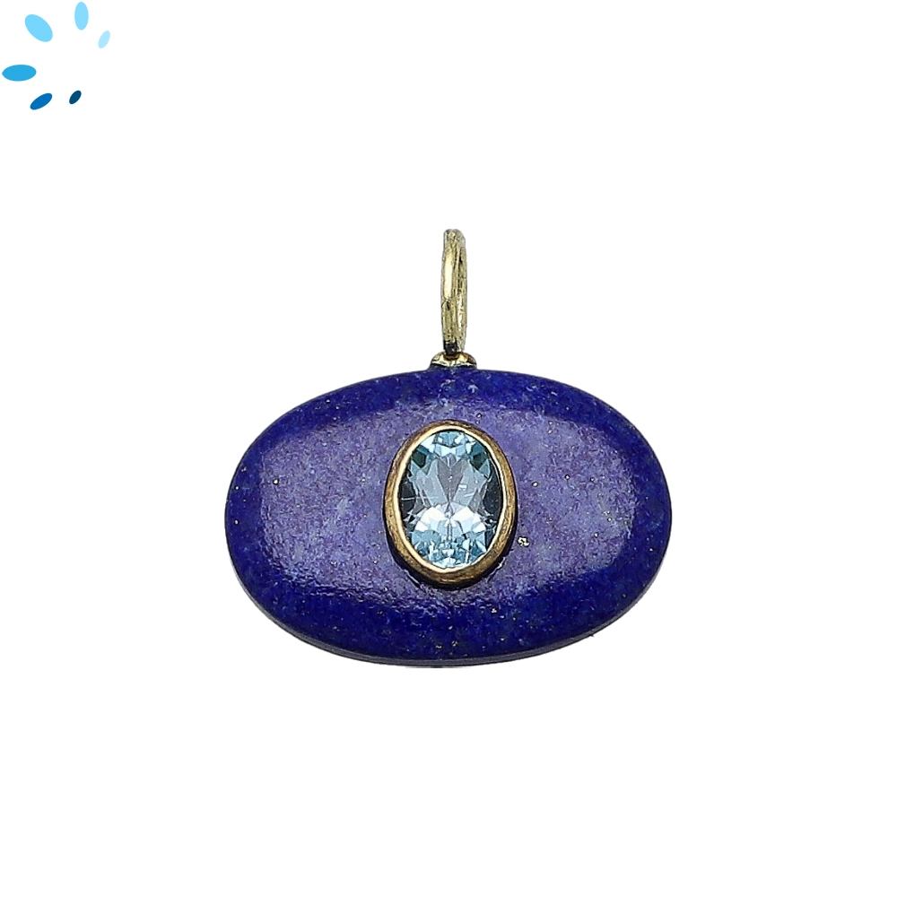 Lapis & Blue Topaz Oval Inlay Charm Pendant 22x15mm - 18k Gold Plated Sterling Silver