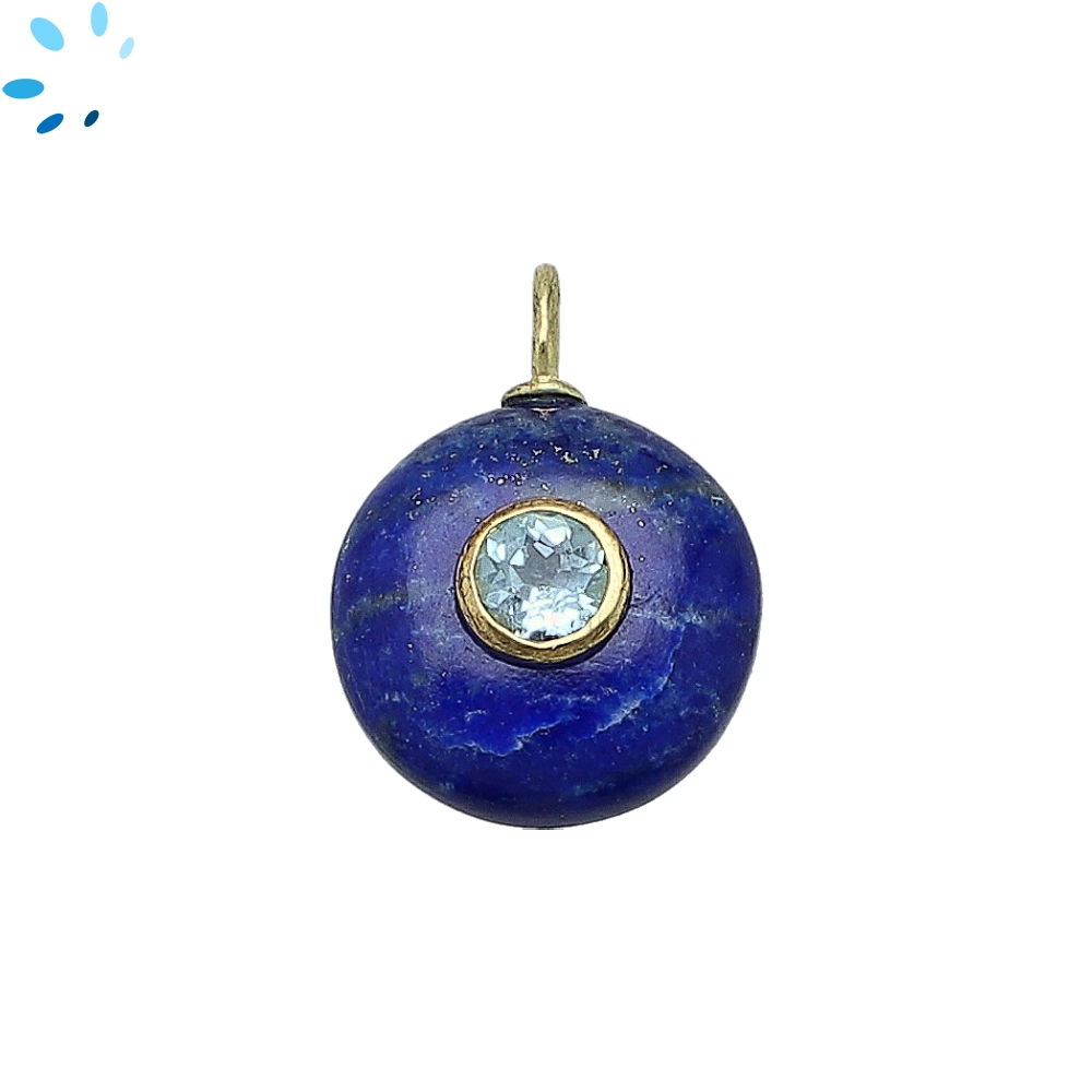 Lapis & Blue Topaz Round Inlay Charm Pendant 16mm - 18k Gold Plated Sterling Silver
