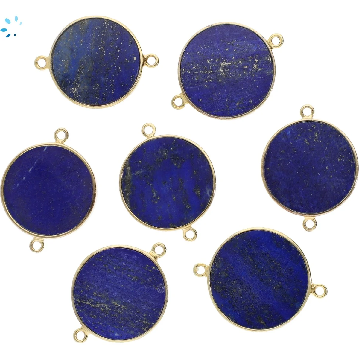 Lapis Coin Bezel Connector 19mm - 18k Gold Plated Sterling Silver - Set of 2