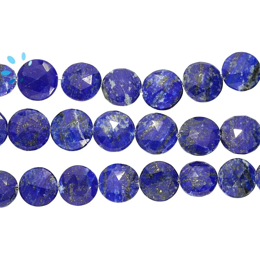 Lapis Faceted Coin Top to Bottom Drilled Beads 12mm - 8 Inch Strand