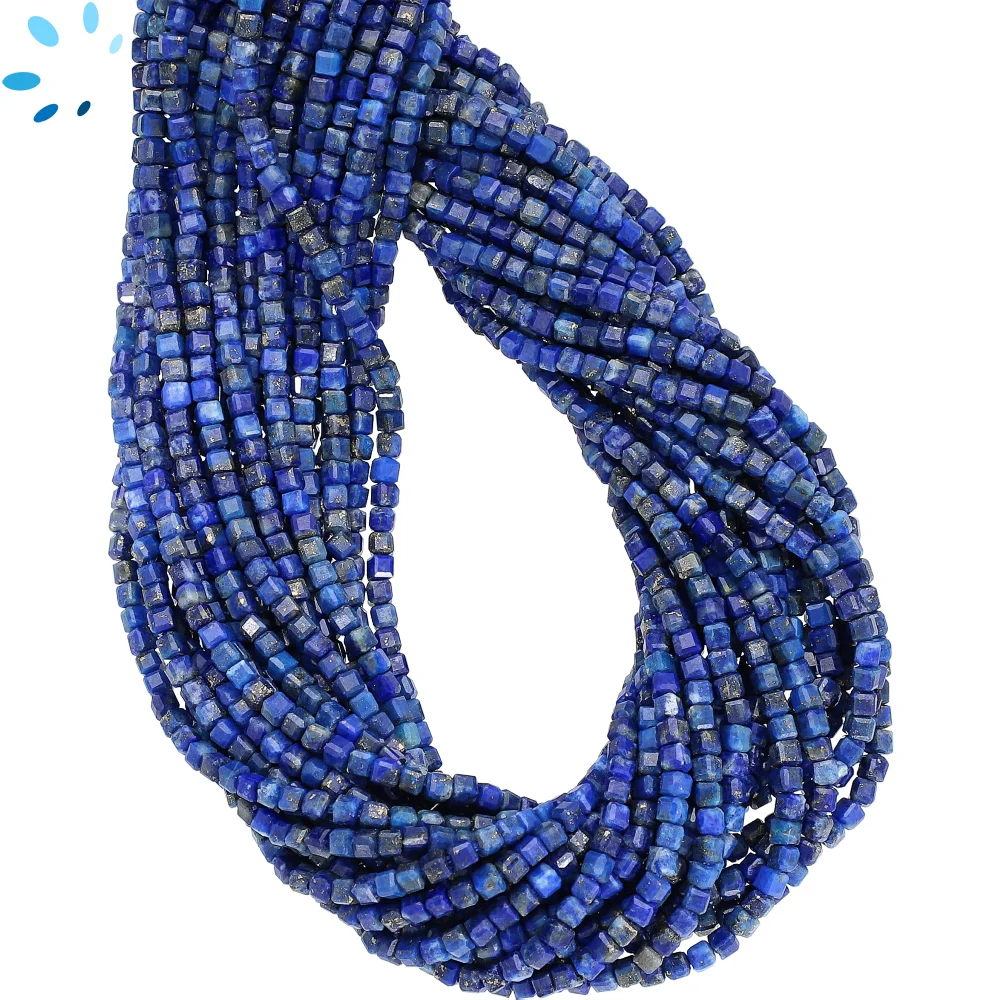 Lapis Faceted Cube Top to Bottom Drilled Beads 2mm - 14 Inch Strand