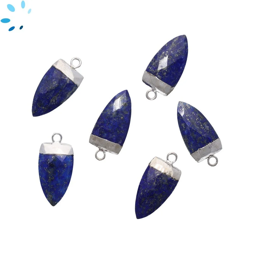 Lapis Half Marquise Charm Pendant 18X10mm Silver Electroplated - Set of 2
