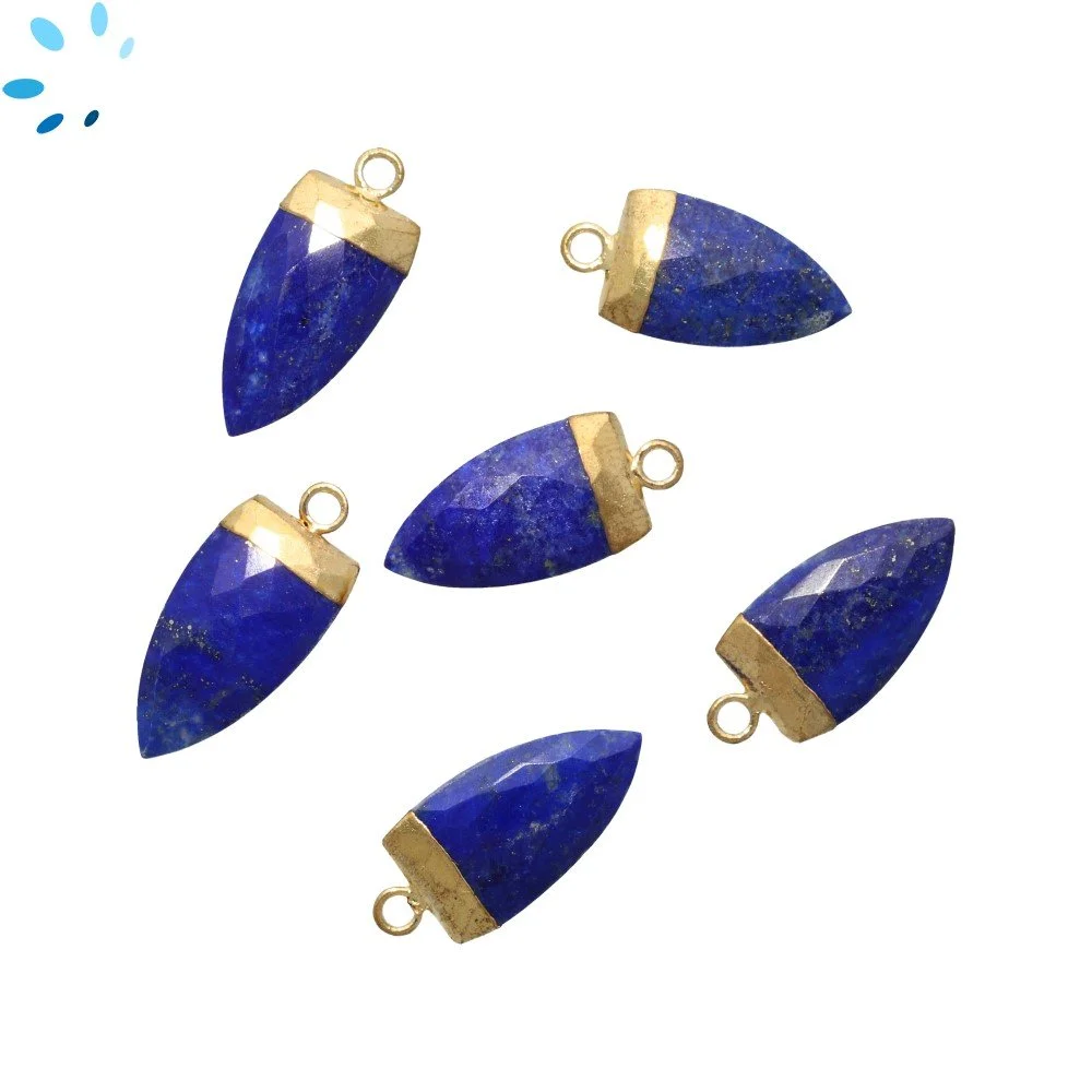 Lapis Half Marquise Pendant Charm 18X10mm 18k Gold Electroplated - Set of 2