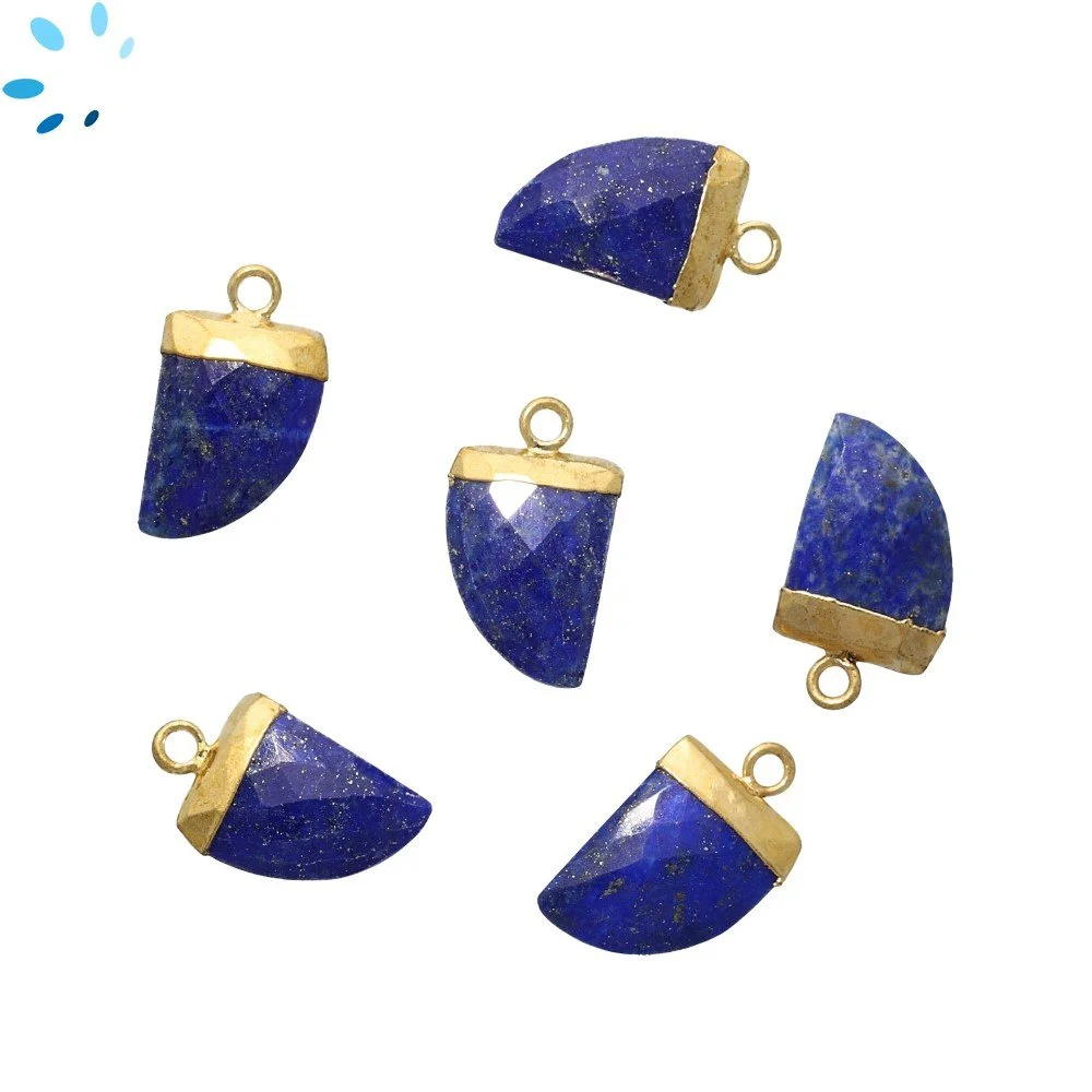 Lapis Horn Charm Pendant 13x10 - 15x12mm 18k Gold Electroplated - Set of 4