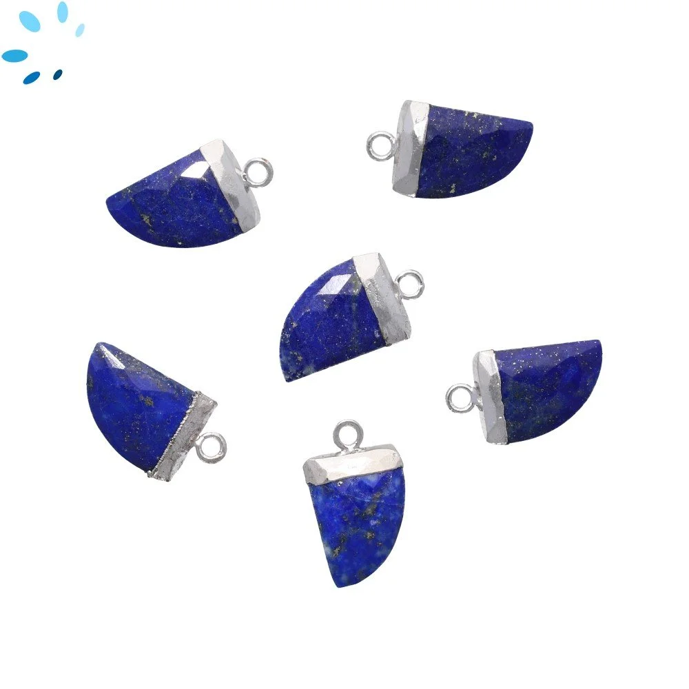 Lapis Horn Pendant Charm 13x10 - 15x12mm Silver Electroplated - Set of 4