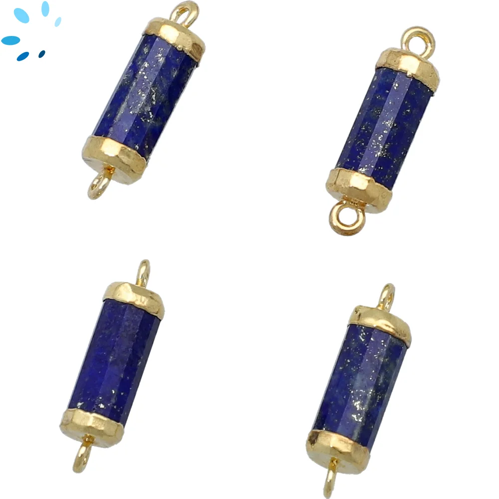 Lapis Lazuli Barrel Connector 13x5mm 18kGold Electroplated - Set of 4