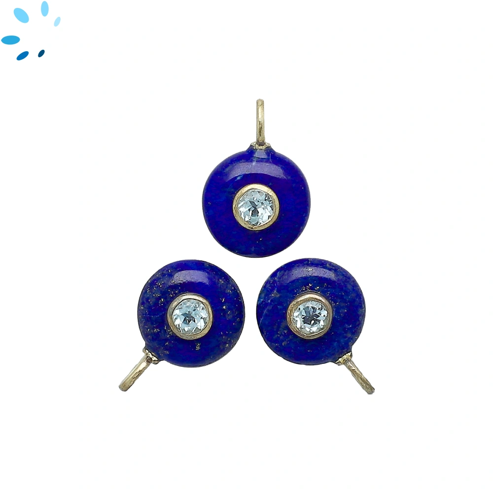 Lapis Lazuli & Blue Topaz Round Inlay Charm Pendant 12mm - 18k Gold Plated Sterling Silver - 1 Piece