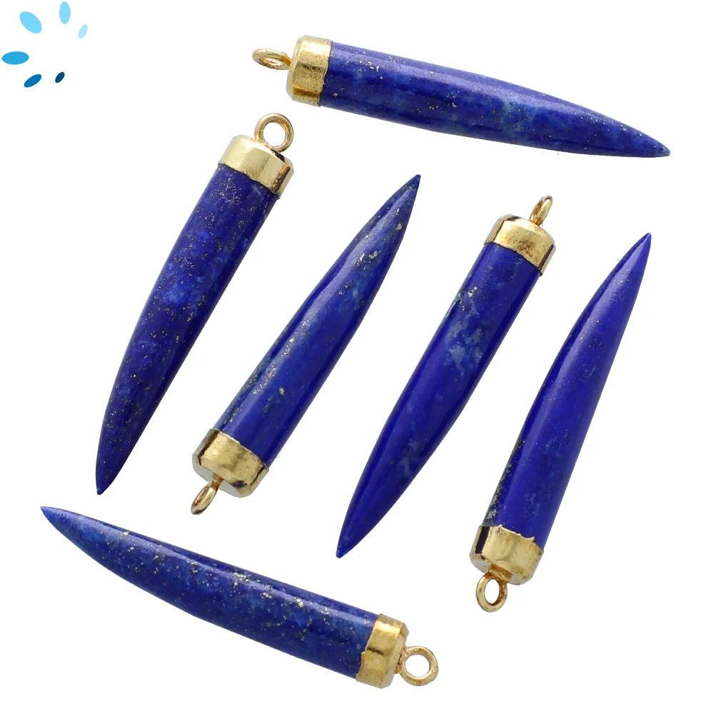 Lapis Lazuli Chili Charm Pendant 35x6 - 38x6mm 18k Gold Electroplated -  Set of 2