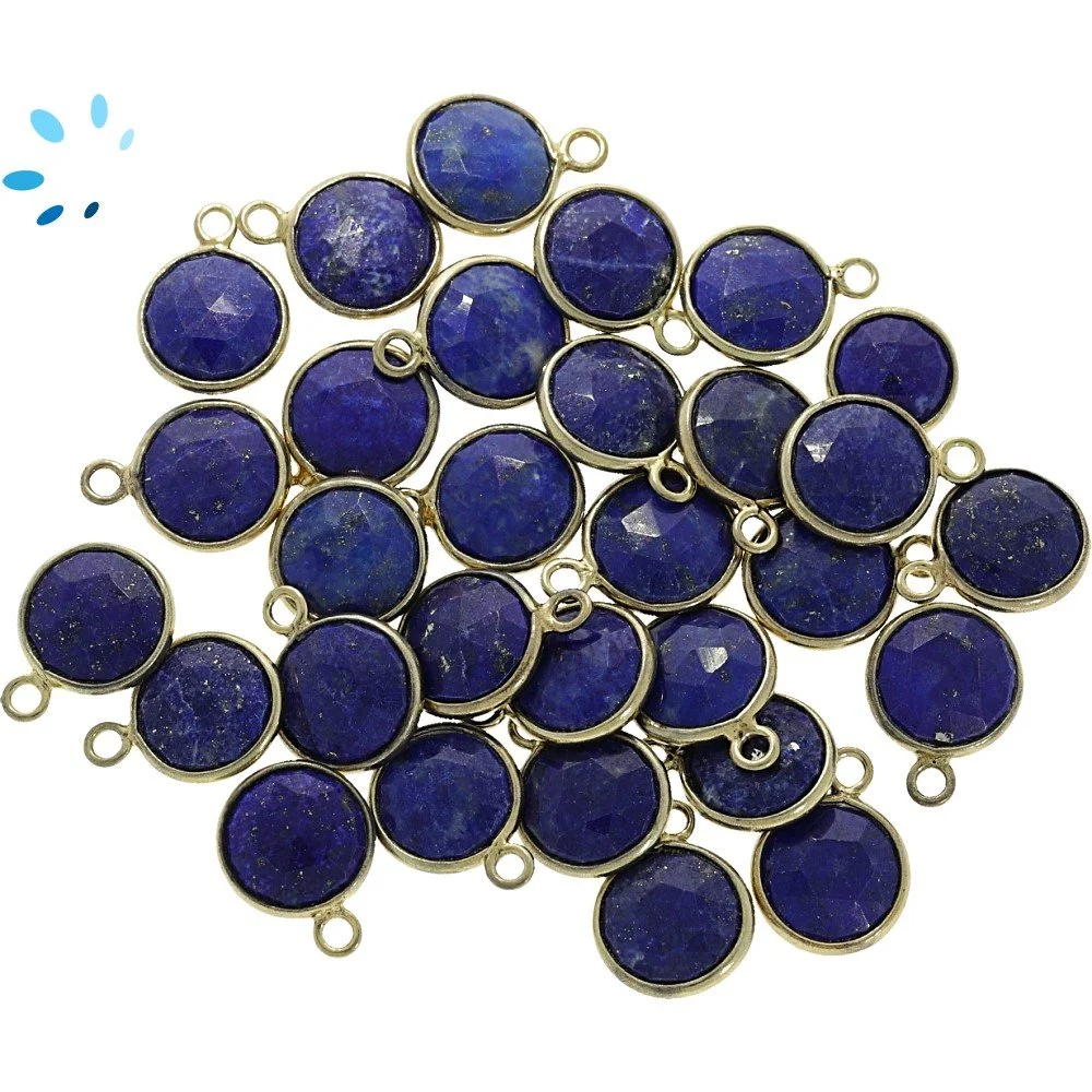 Lapis Lazuli Coin Bezel Pendant Charm 8mm - 18k Gold Plated Sterling Silver - Set of 4