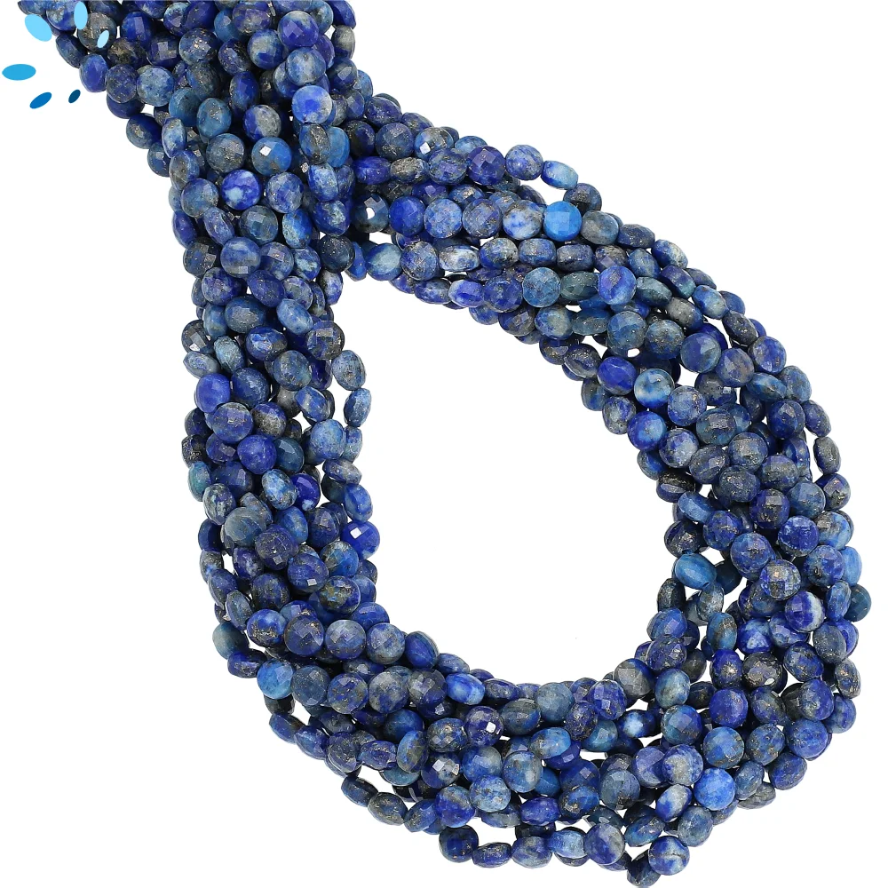 Lapis Lazuli Faceted Coin Top to Bottom Drilled Beads 4mm - 14 Inch Strand