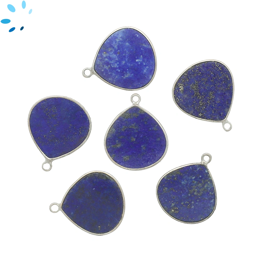 Lapis Lazuli Heart Bezel Pendant Charm 19mm - Platinum Plated Sterling Silver - Set of 2