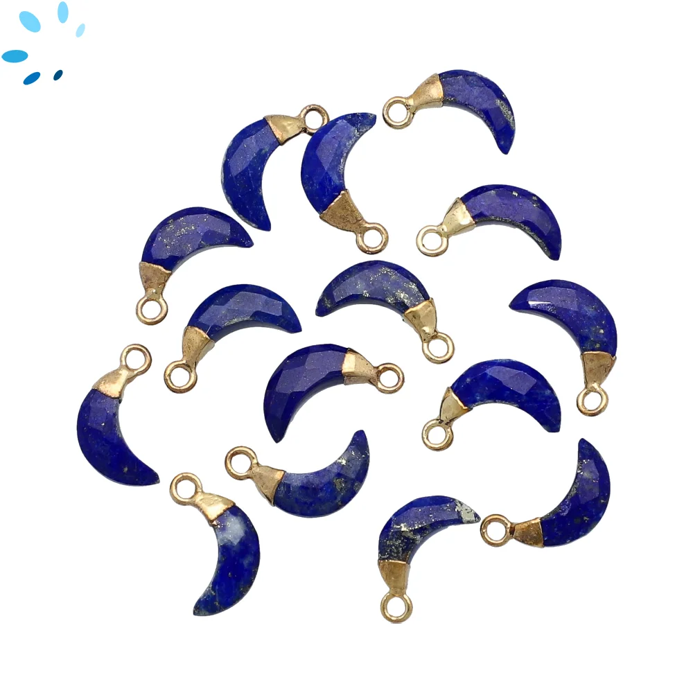 Lapis Lazuli Moon Charm Pendant 9x3mm 18k Gold Electroplated - Set of 4