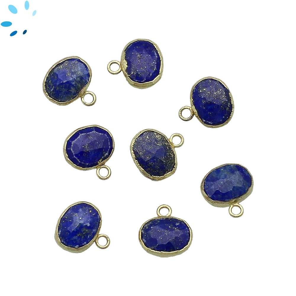 Lapis Lazuli Oval Pendant Charm 10x8mm 18k Gold Electroplated - Set of 4