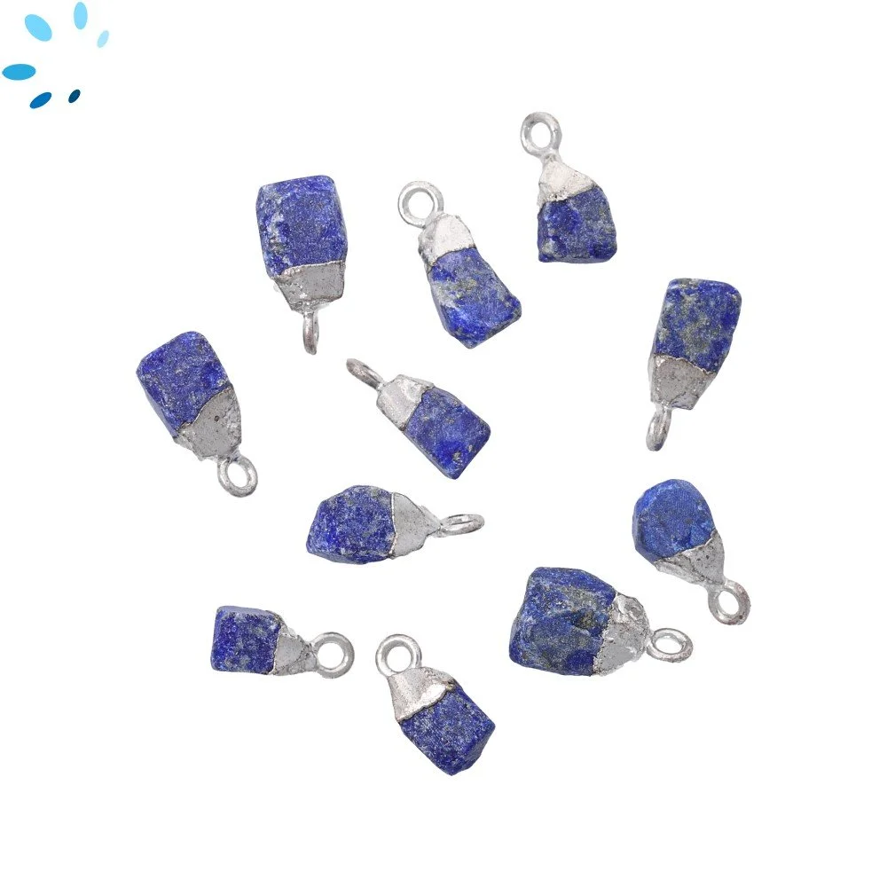 Lapis Lazuli Rough Charm Pendant 8x5mm - 10x7mm Silver Electroplated - Set of 4