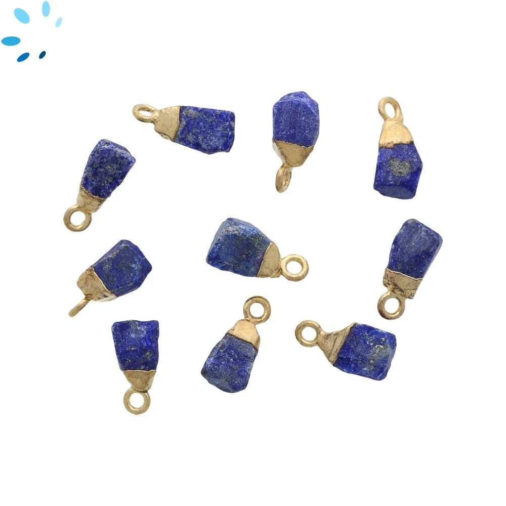 Lapis Lazuli Rough Pendant Charm 8x5mm - 10x7mm 18k Gold Electroplated - Set of 4