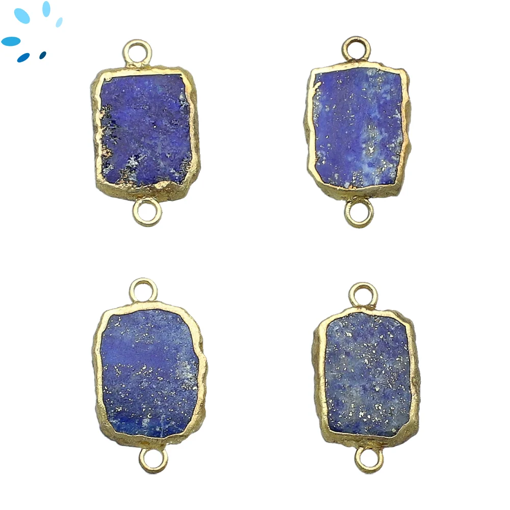 Lapis Lazuli Slice Connector 13x10 - 15x12mm 18kGold Electroplated - Set of 4
