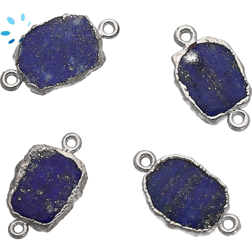 Lapis Lazuli Slice Connector 13x10 - 15x12mm Silver Electroplated - Set of 4