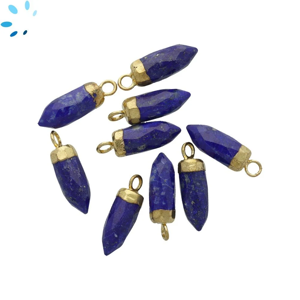 Lapis Lazuli Spike Charm Pendant 13x5mm 18k Gold Electroplated - Set of 4