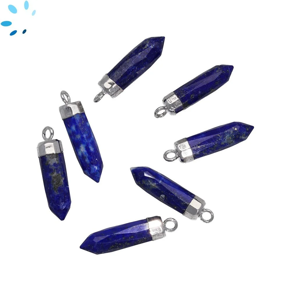 Lapis Lazuli Spike Charm Pendant 18x5mm Silver Electroplated - Set of 4