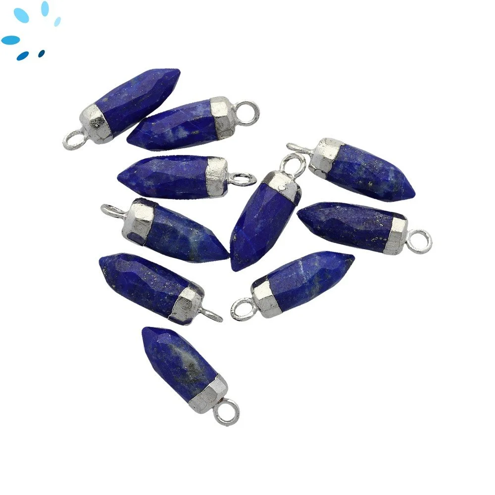 Lapis Lazuli Spike Pendant Charm 13x5mm Silver Electroplated - Set of 4