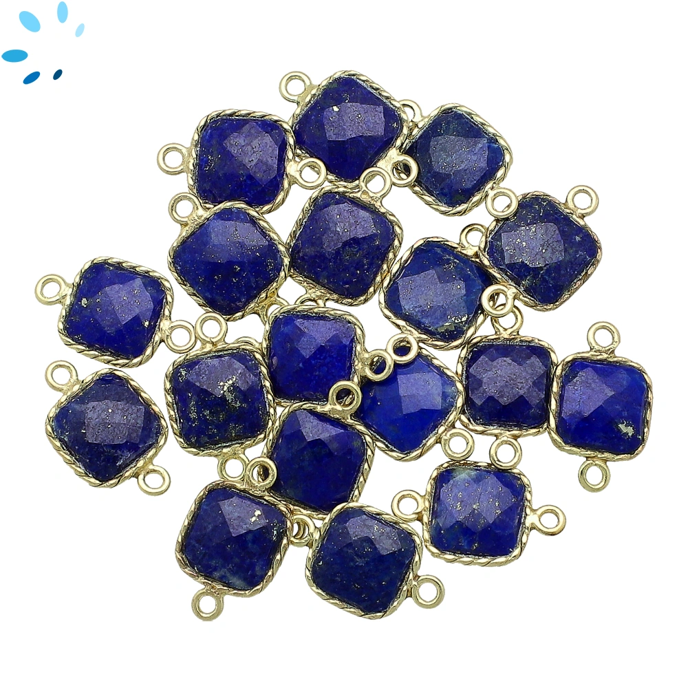 Lapis Lazuli Square Twisted Wire Bezel Connector 9x9mm - 18k Gold Plated Sterling Silver - Set of 4