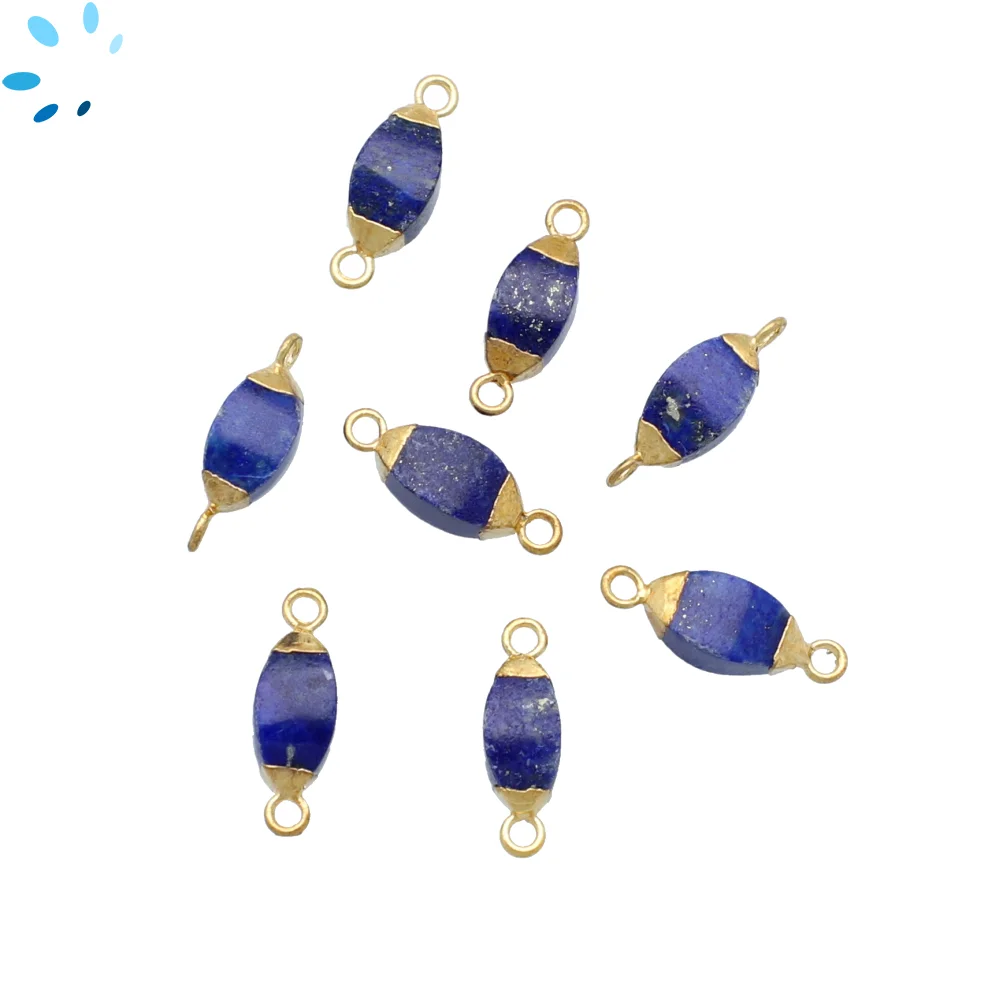 Lapis Marquise Connector 10x5mm - 14x6mm 18kGold Electroplated - Set of 4