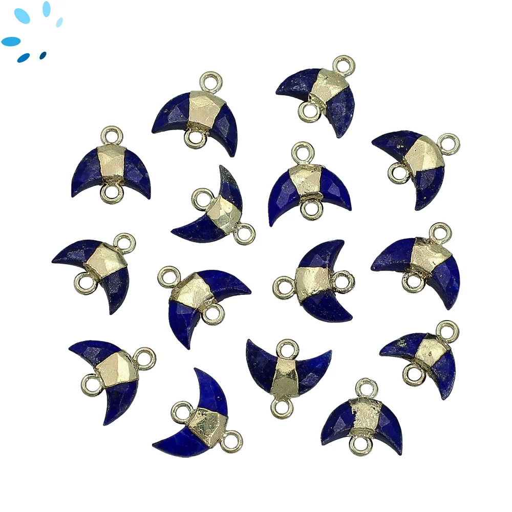 Lapis Moon Connector 10x5mm 18k Gold Electroplated - Set of 4