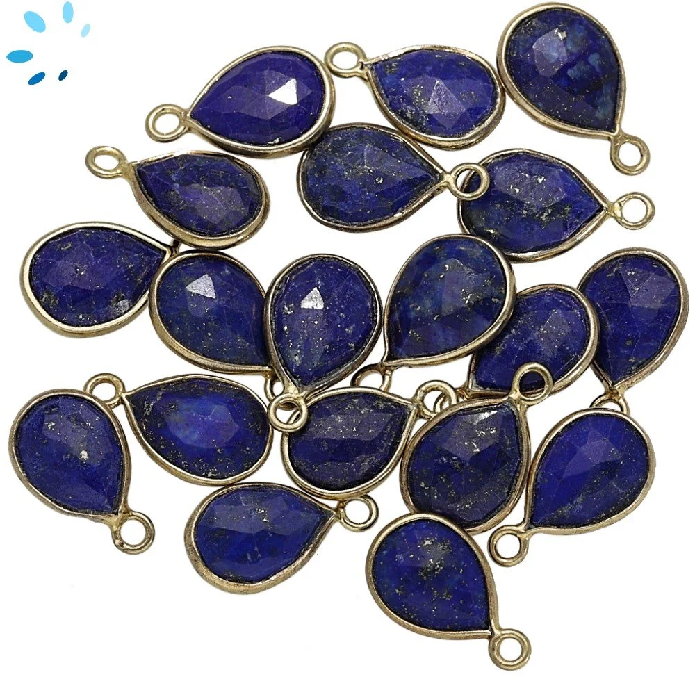 Lapis Pear Bezel Pendant Charm 9x7mm - 18k Gold Plated Sterling Silver - Set of 4