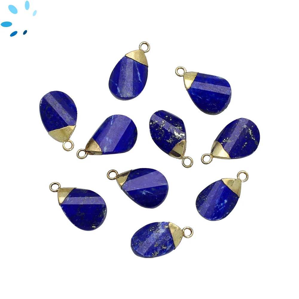 Lapis Pear Pendant Charm 13x8mm 18k Gold Electroplated - Set of 4