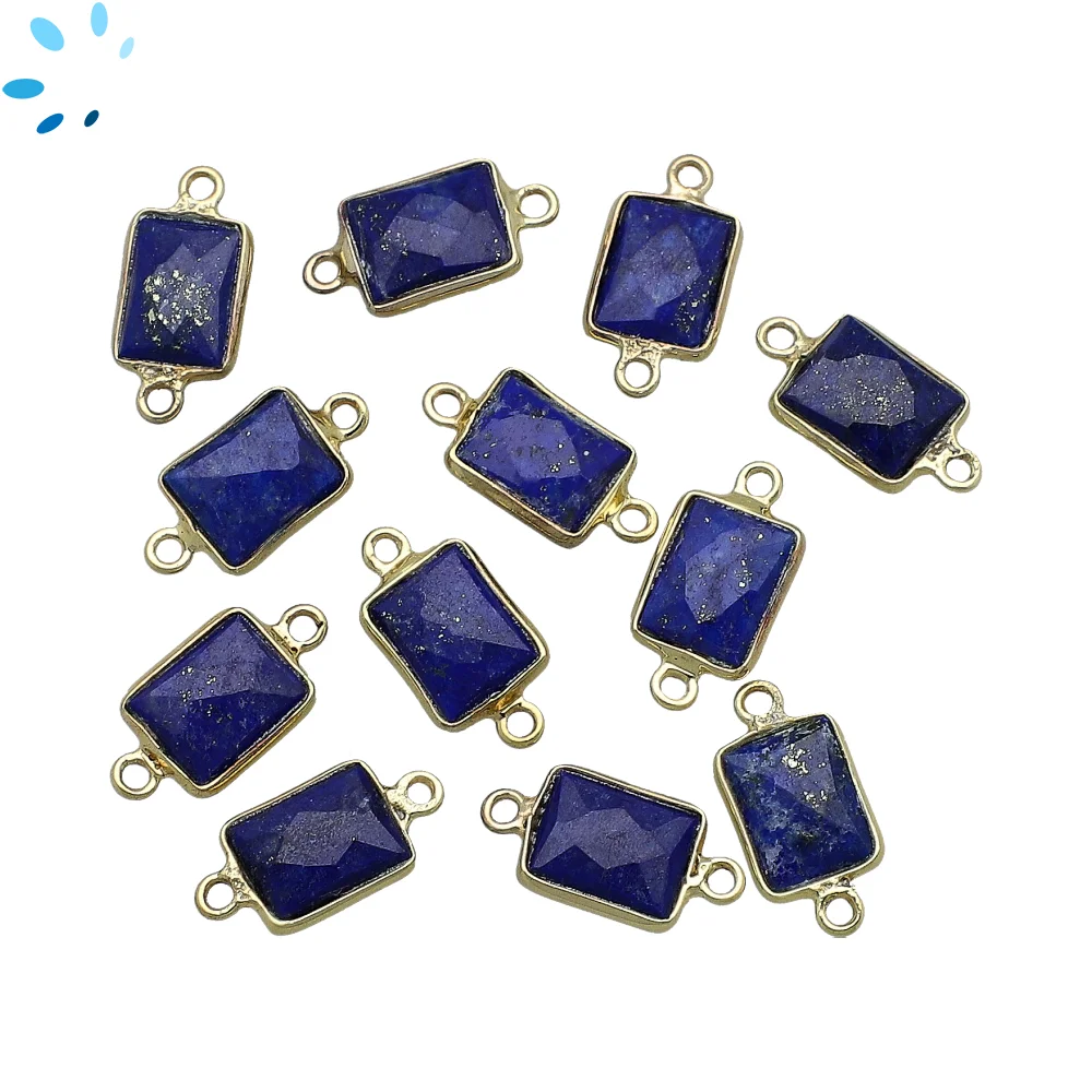 Lapis Rectangle Bezel Connector 11x9mm - 18k Gold Plated Sterling Silver - Set of 4
