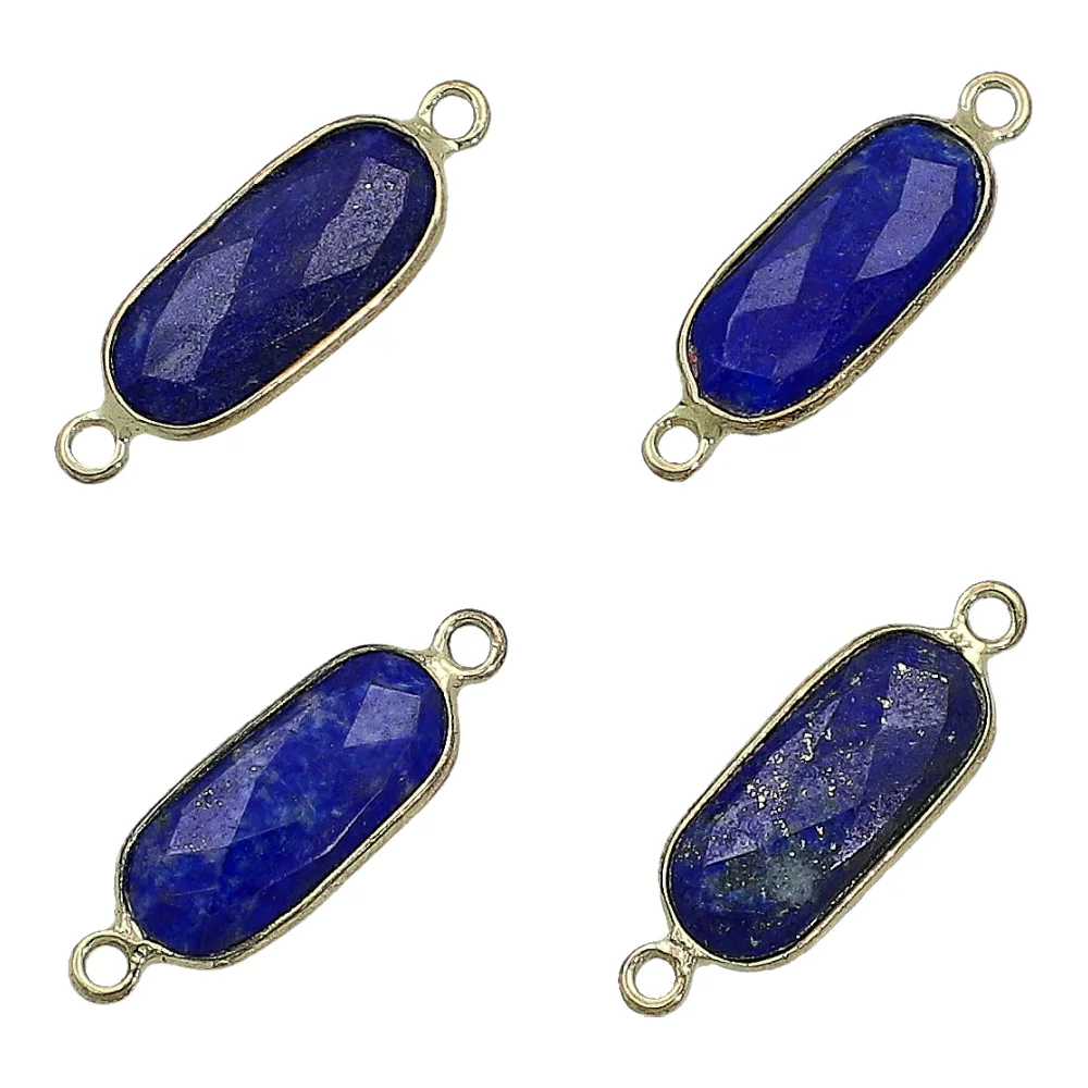 Lapis Rectangle Bezel Connector 16x7 - 18x8mm - 18k Gold Plated Sterling Silver - Set of 4